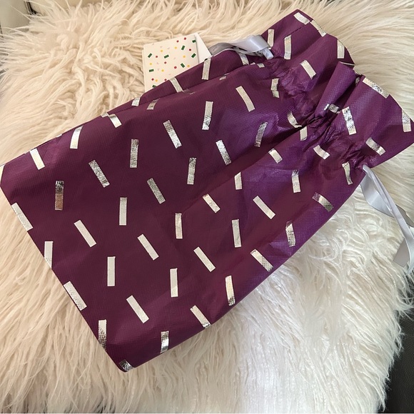 Handbags - Bundle of 2: Purple grey lines Polka dot metallic blue drawstring bags
